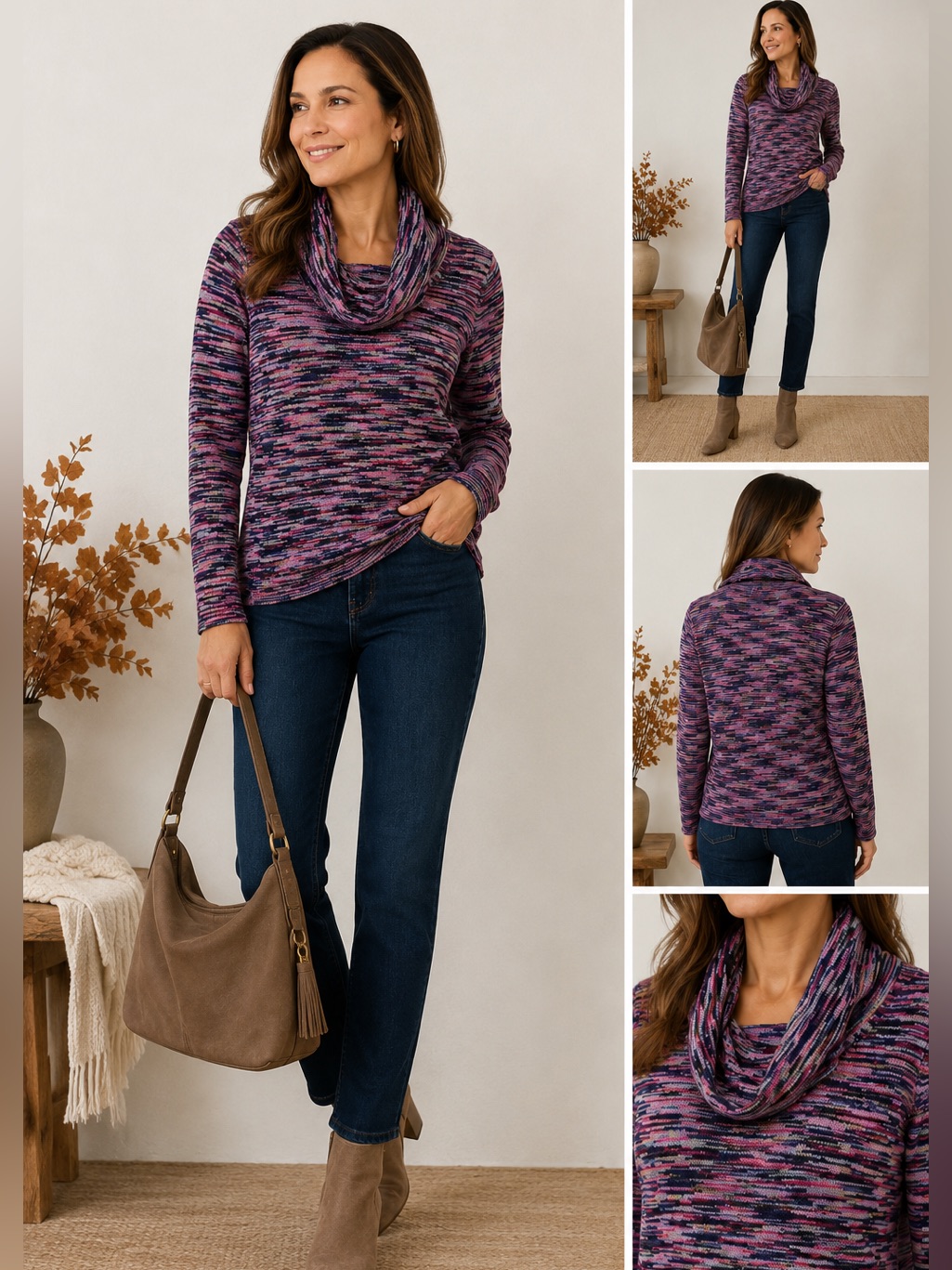The Limited Space-Dye Cowl Neck Sweater Cozy Fall Winter L Cottagecore